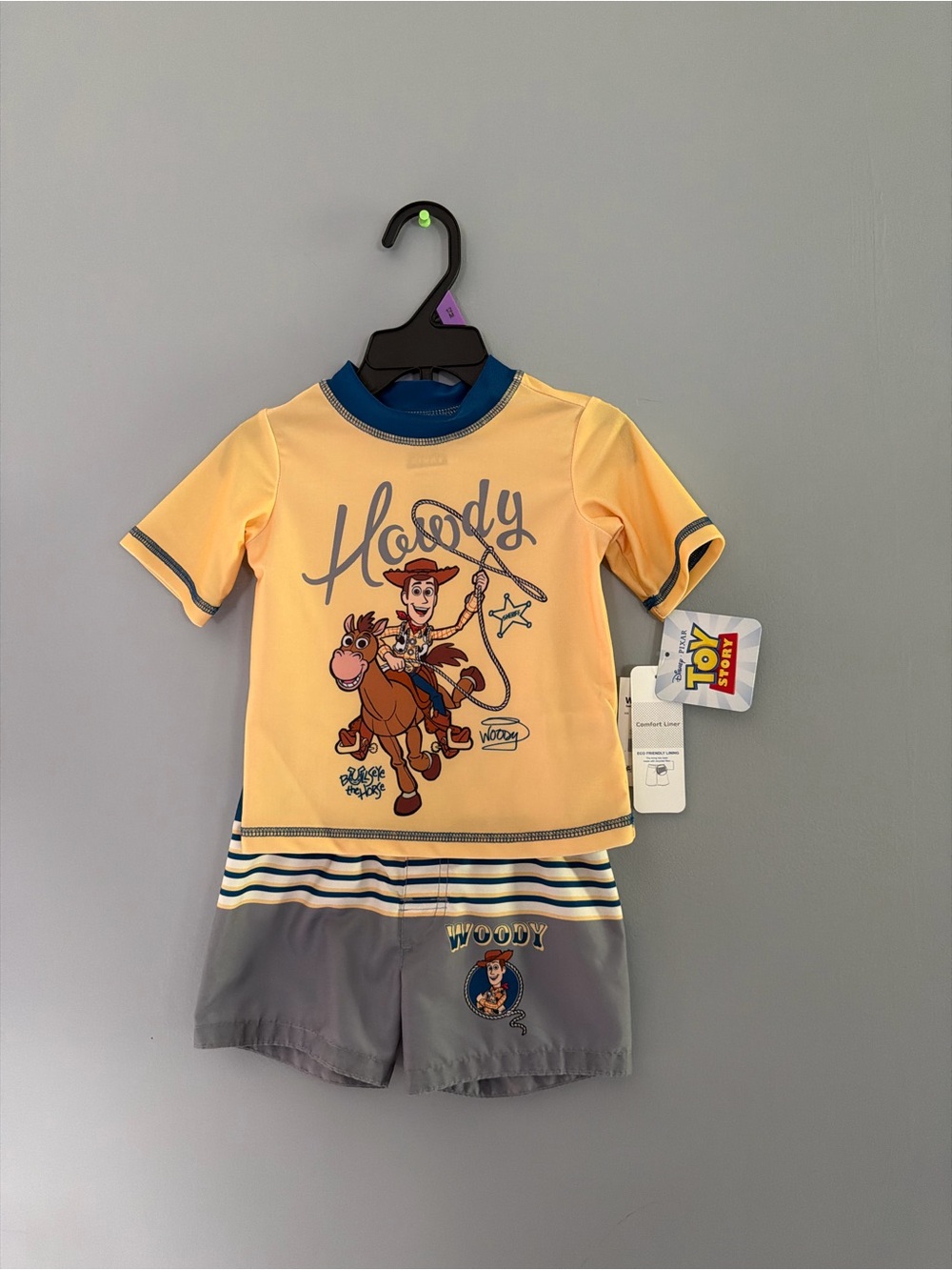 Disney Kids Yellow & Gray Woody Rashguard Swim Set